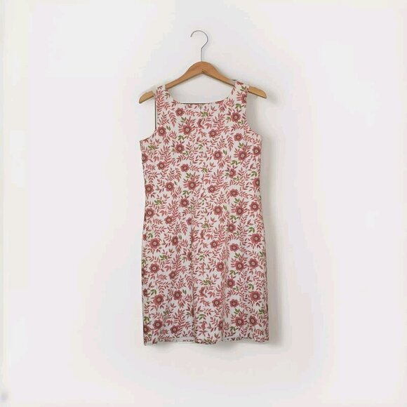 Charter Club Sheath Dress Women's Size 10 Cotton Pink Poppy Floral Zipper VTG - Picture 2 of 16